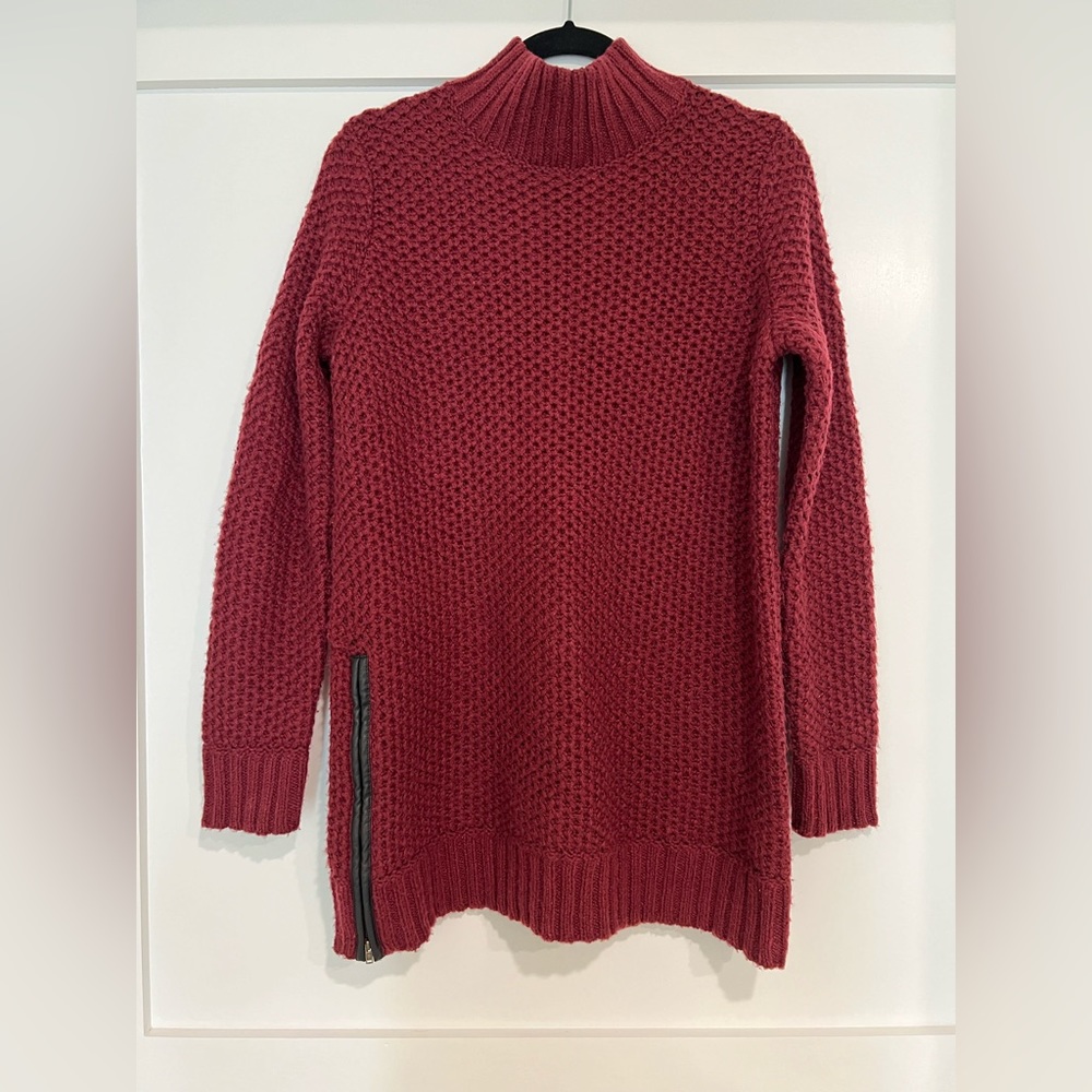 Banana Republic Wool Blend Honeycomb Knit Zip Side Mock Neck Sweater, Size L